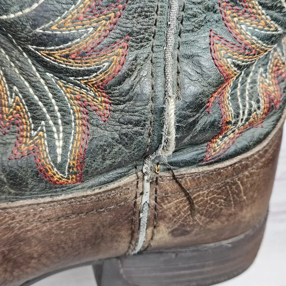 ARIAT Western Boots Brown Green US 4 Leather Embroidered Square Toe 10047010
